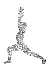 warrior 1 yoga pose, 7 chakra flower floral, strong and powerful