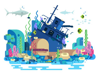 Obraz premium Sunken ship under water