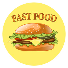 Burger. Cheeseburger vector illustration. Hamburger icon. Fast food concept. 