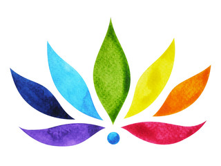 7 color of chakra sign symbol, colorful lotus flower, watercolor