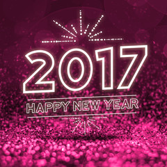 2017 happy new year on Abstract pink glitter perspective backgro
