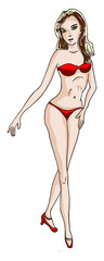 Fictieve vrouw in rode bikini