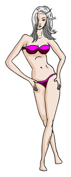 Fictieve vrouw in roze bikini
