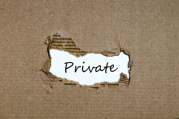 The word private appearing behind torn paper