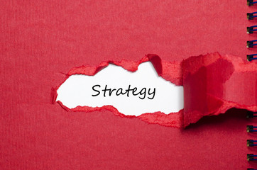 The word strategy appearing behind torn paper
