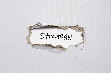 The word strategy appearing behind torn paper