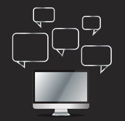 computer with colorful chat box , message box communication background