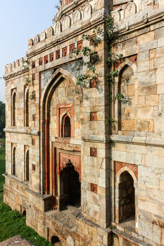 Facade of Bara Gumbad, Lodhi Gardens is a city park situated in New Delhi, India. It has architectural works of the 15th century by Lodhis dynasty 
