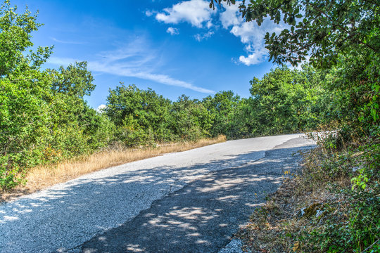 country road under a blue sky