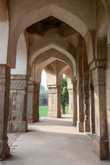 Fototapeta na wymiar Arches Inside the Sikander Lodi's Tomb, Lodhi Gardens is a city park situated in New Delhi, India. It has architectural works of the 15th century by Lodhis dynasty 