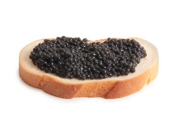 Fish eggs and bread on a white background