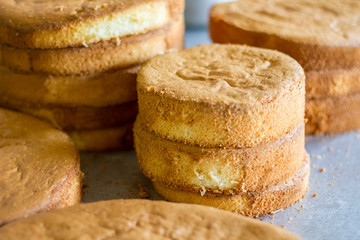Stack of pies. Cooked dough of round shape. Simple and nutricious cake. Prepare tasty pastry at home.