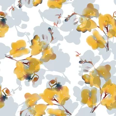 Papier Peint photo autocollant Orchidee Modèle sans couture de fleur d& 39 orchidée tropicale imitation aquarelle. Illustration vectorielle.