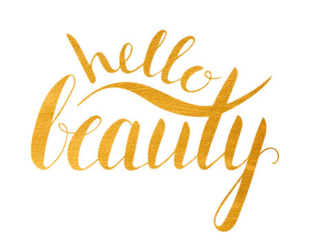 Handwritten calligraphic inscription Hello beauty
