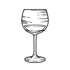 Contour doodle wineglass with wine isolated on white