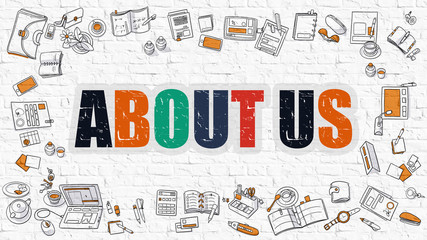 About Us Concept with Doodle Design Icons.