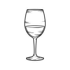 Contour doodle wineglass with wine isolated on white