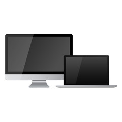 Set of realistic computer monitors, laptops, tablets and mobile phones.