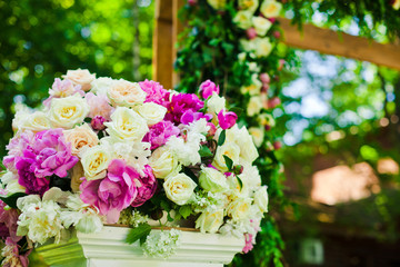 Colorful wedding decoration for ceremony outside