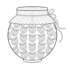 Zentangle stylized jar with ruspberry jam. Freehand sketch for a