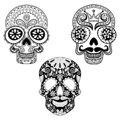 Zentangle stylized patterned Skulls set for Halloween adult colo - 119881884
