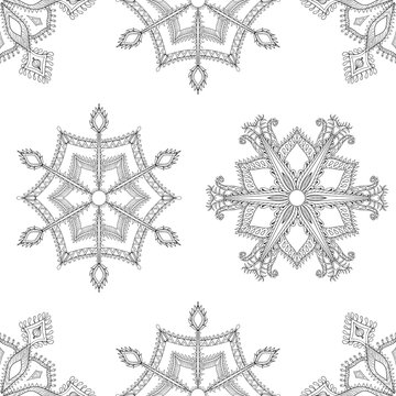 Zentangle winter snowflakes seamless pattern for Christmas, New