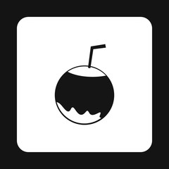 Coconut cocktail icon in simple style isolated on white background. Drink symbol