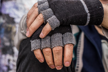 Homeless man hands