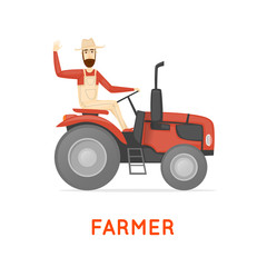 Farmer riding a tractor. Character. Agriculture. Flat design vector. Isolated.
