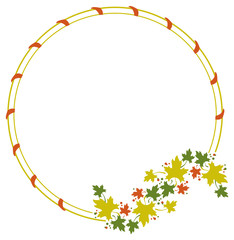 Autumn round frame with colorful maple leaves. Vector clip art.