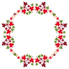 Autumn round frame with colorful maple leaves. Vector clip art.