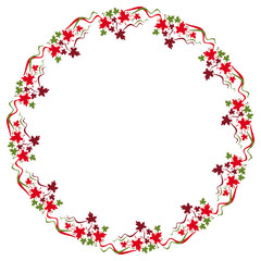 Autumn round frame with colorful maple leaves. Vector clip art.