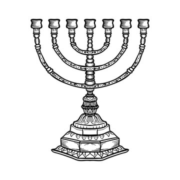 Jewish Religious Symbol Menorah Isolated On White Background