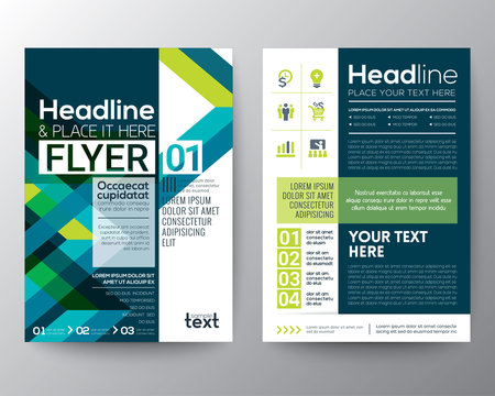 business brochure flyer design layout template with abstract green and blue geometric line shape background in A4 size