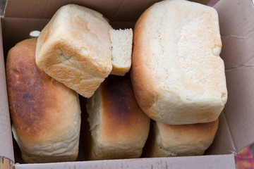 Fresh bread in a box