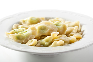 Boiled Dumplings on White Plate