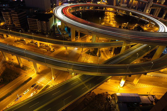 Aerial photography at Shanghai viaduct overpass bridge of night © Aania