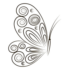 Hand Drawn vector illustration Butterfly isolated on white background. Sketch for tattoo. Black contour for coloring. Hand drawn ornamental butterfly outline illustration with decorative ornaments