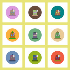 flat icons Halloween set of mask and flower concept on colorful circles