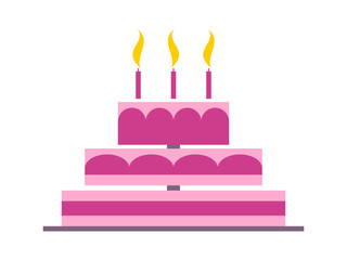 Cake in a flat style on a white background. Pink wedding cake. Vector illustration.