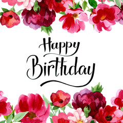Happy birthday card in watercolor illustration. This design could be used for background art illustration on the invitation or greeting card with happy birthday handmade drawn.