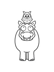 happy friends team bird owl head owl thick funny comic cartoon sweet little cute baby hippo happy child
