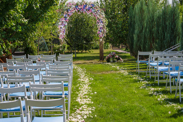 Wedding altar decoration flowers in the garden
