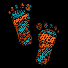 Creative words cloud in shape of feet. Business promotion concept. Vector.