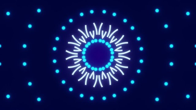 blue abstract background, kaleidoscope shapes and particles, loop