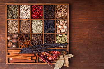 Spice set in wood box