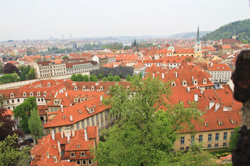 Fototapeta na wymiar Red brick roofs of Prague.