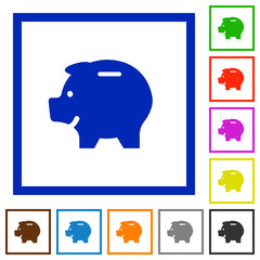 Piggy bank framed flat icons