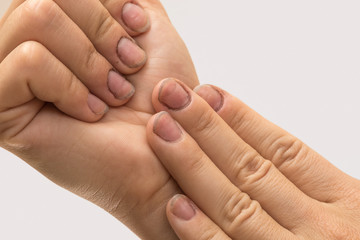 Female hands with dirty nails