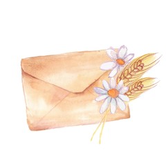 Mailing envelope. Watercolor painting. Element for design 1